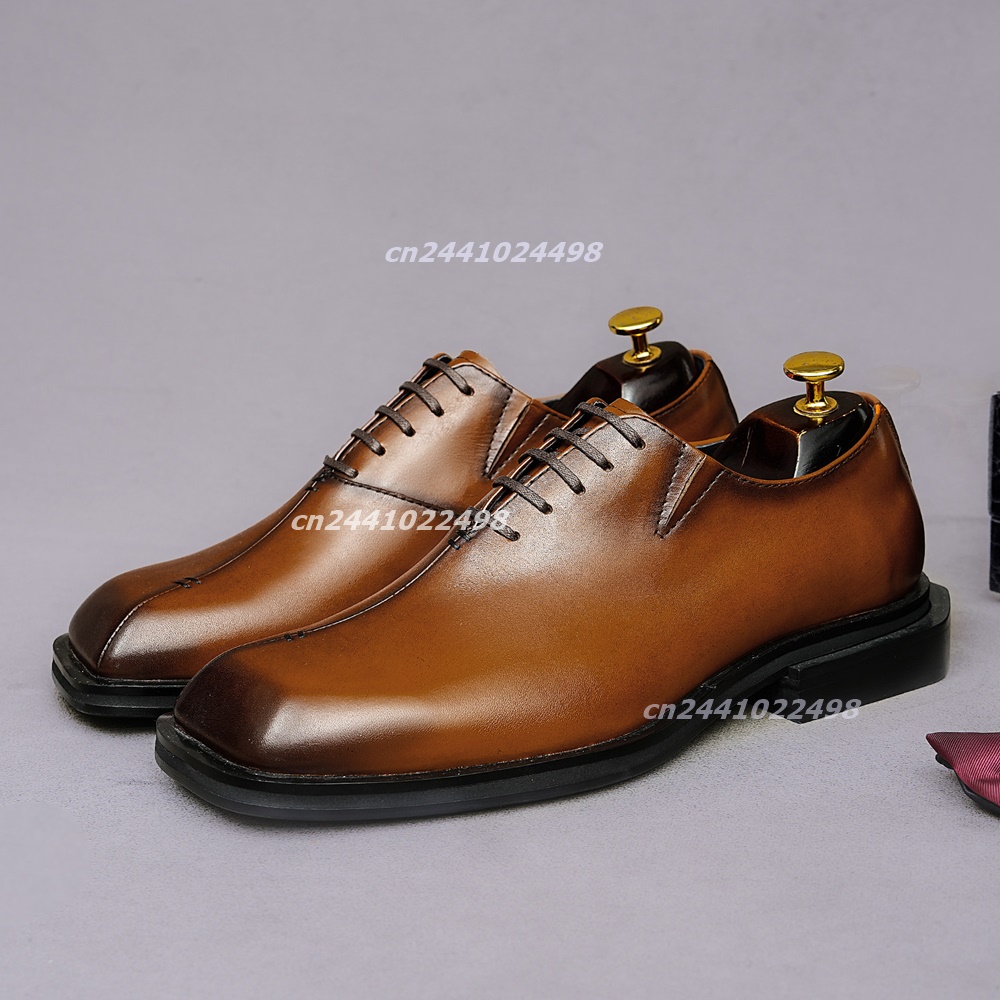 Leather Shoe Polish - Sapatos Oxford de couro castanho, com